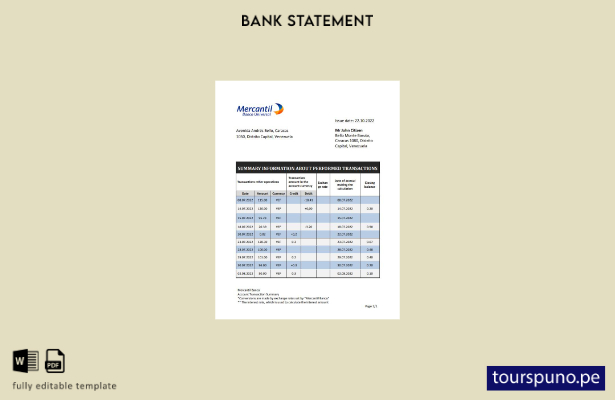 listo para imprimir plantilla de word   extracto bancario de Venezuela Mercantil